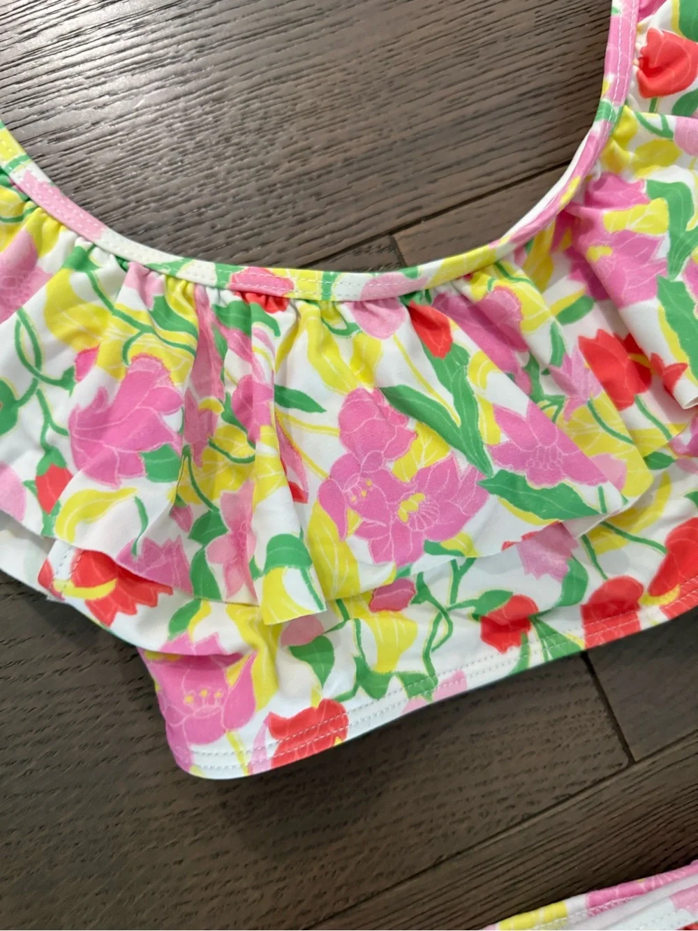 Janie and Jack Girls Floral Ruffle Two-Piece Swim Suit- Pink & Yellow size 7